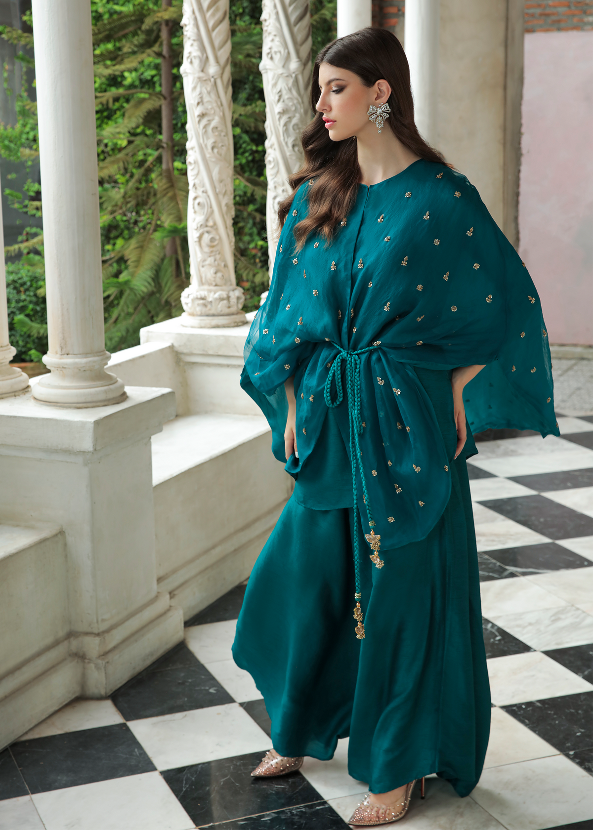 Purple Haze Pret Studio | Apsara Formals | Deep Turquoise Organza Wrap Outfit - Official Purple Haze stockist in UK - Sakeena London