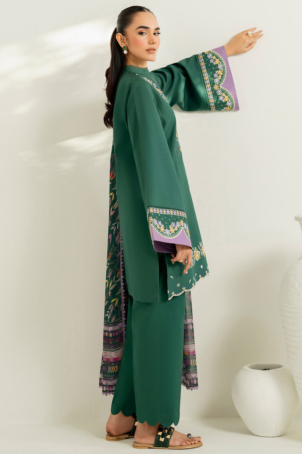 Farasha | Thread Lines Embroidered | Deep Pine - Official Farasha stockist in UK - Sakeena London