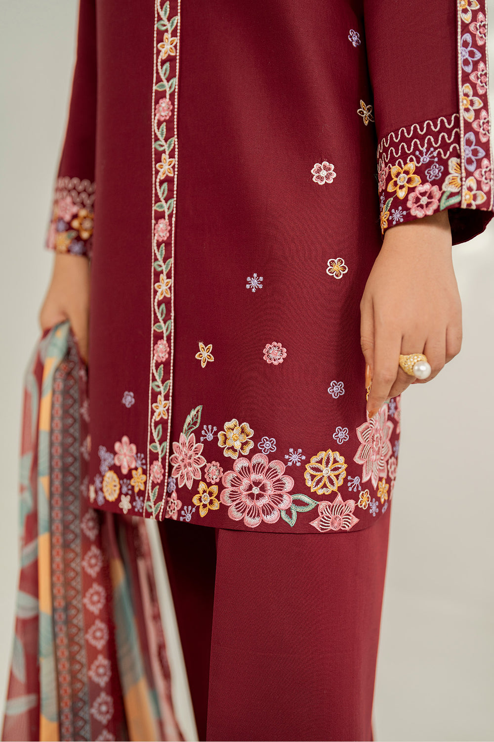 Farasha | Thread Lines Embroidered | Maroon Muse - Official Farasha stockist in UK - Sakeena London