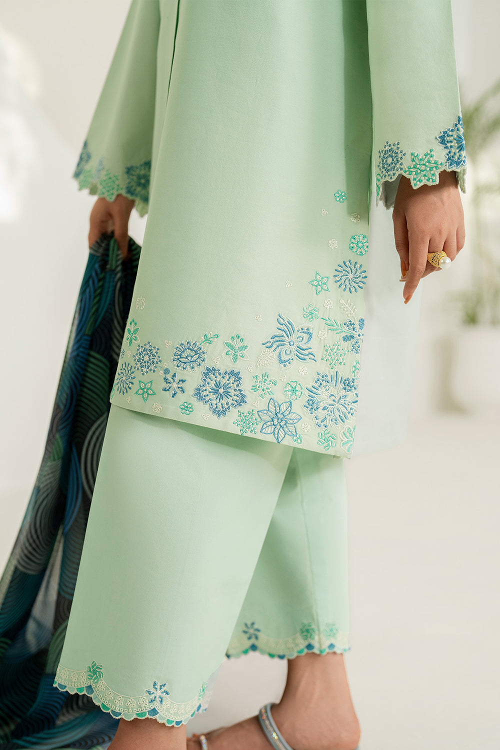 Farasha | Thread Lines Embroidered | Green Meadow - Official Farasha stockist in UK - Sakeena London