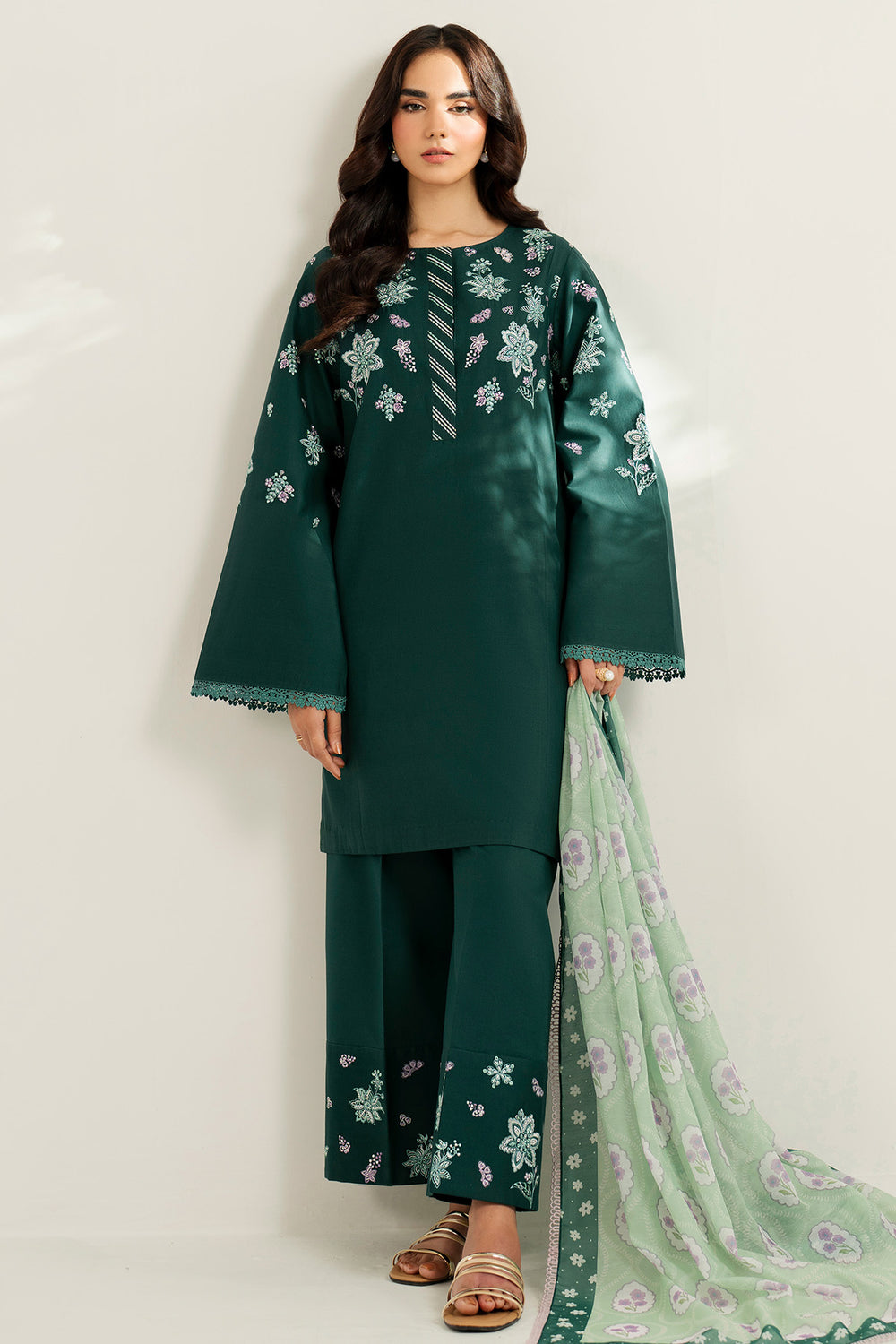 Farasha | Thread Lines Embroidered | Turquoise Bliss - Official Farasha stockist in UK - Sakeena London