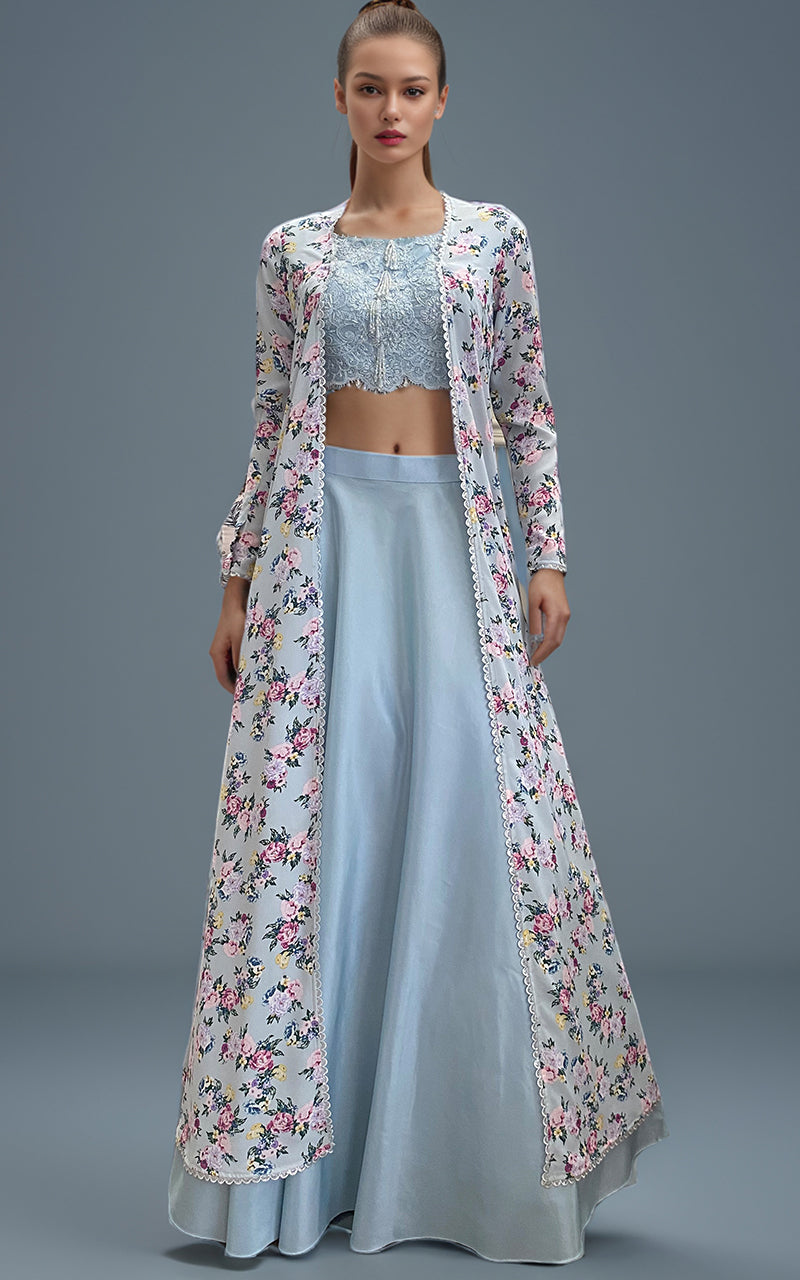 Threads and Motifs | Formal Dresses 25 | Embroidered Blouse With Skirt And Printed Jacket - Official Threads and Motifs stockist in UK - Sakeena London