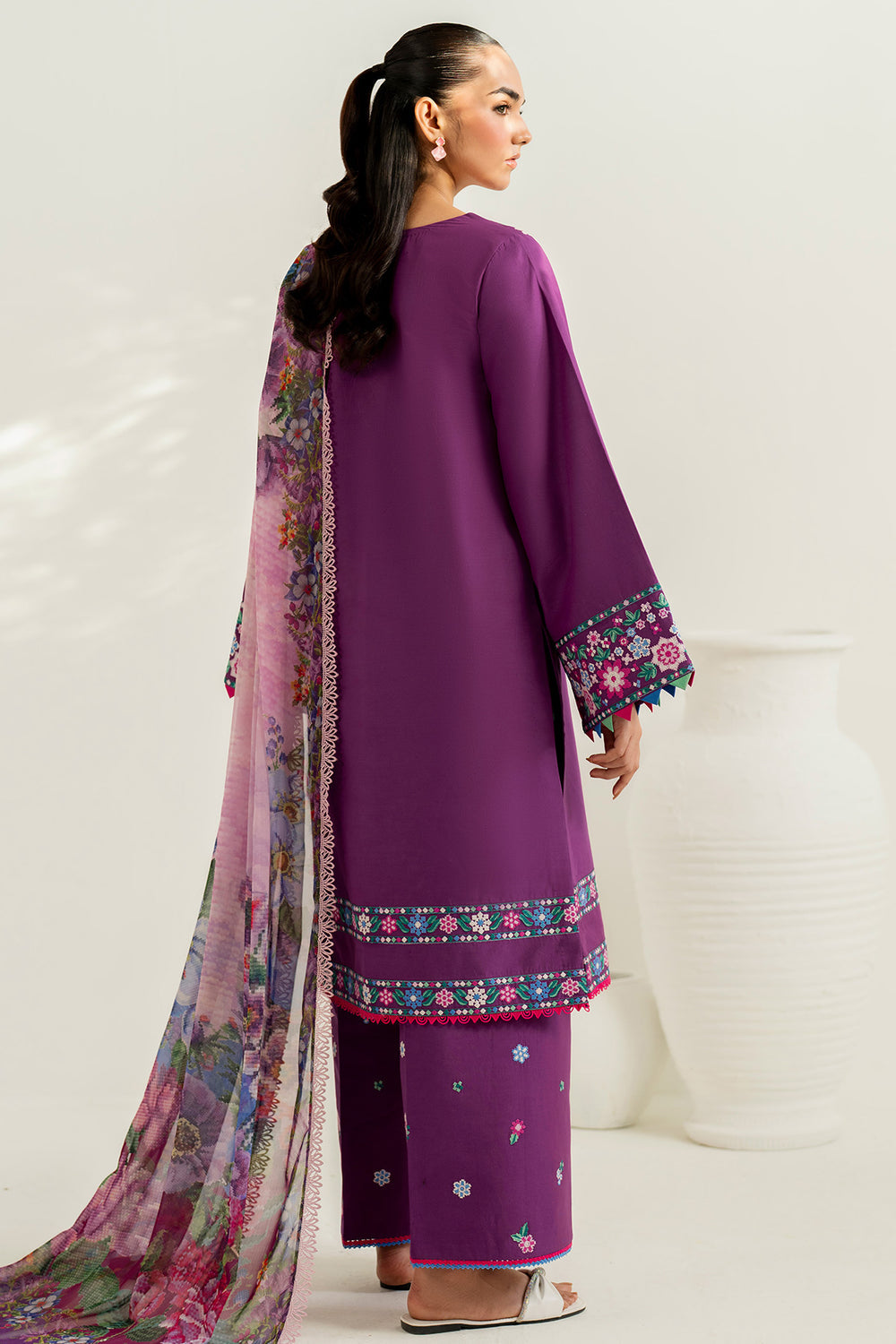 Farasha | Thread Lines Embroidered | Violet Spring - Official Farasha stockist in UK - Sakeena London