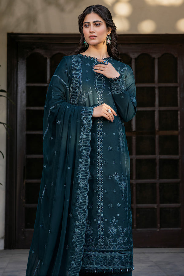 Farasha | Summer Weaves Embroidered Lawn | Teal Serenity - Official Farasha stockist in UK - Sakeena London