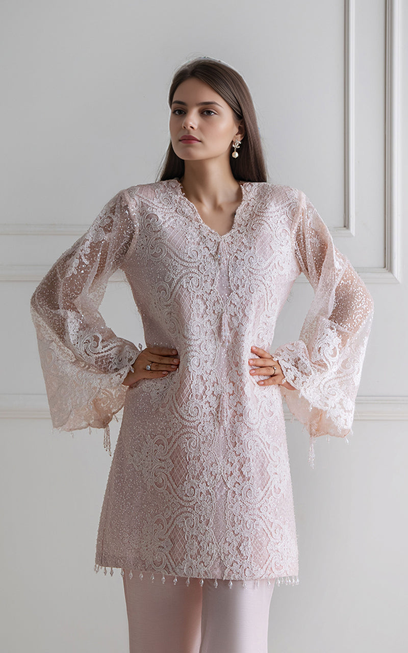 Threads and Motifs | Formal Dresses 25 | Net Embroidered shirt - Official Threads and Motifs stockist in UK - Sakeena London
