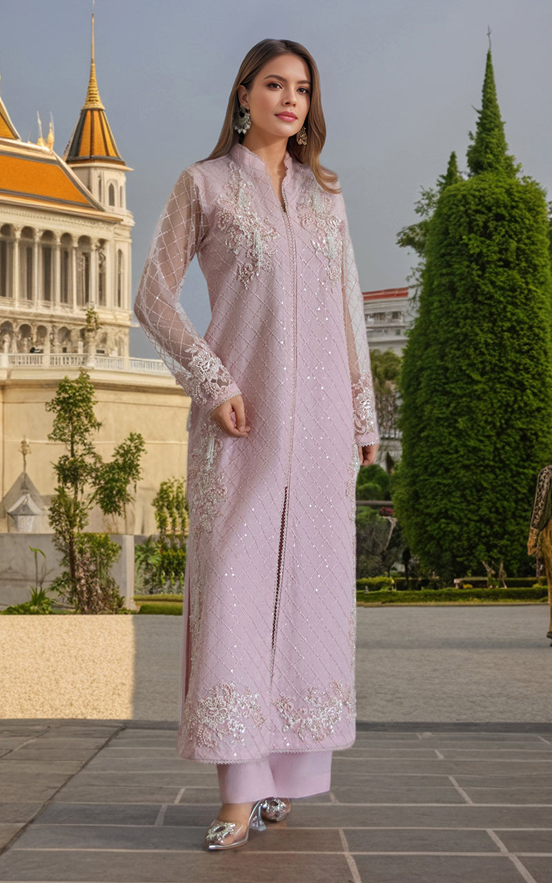 Threads and Motifs | Formal Dresses 25 | Net Embroidered Jacket With Trouser - Official Threads and Motifs stockist in UK - Sakeena London