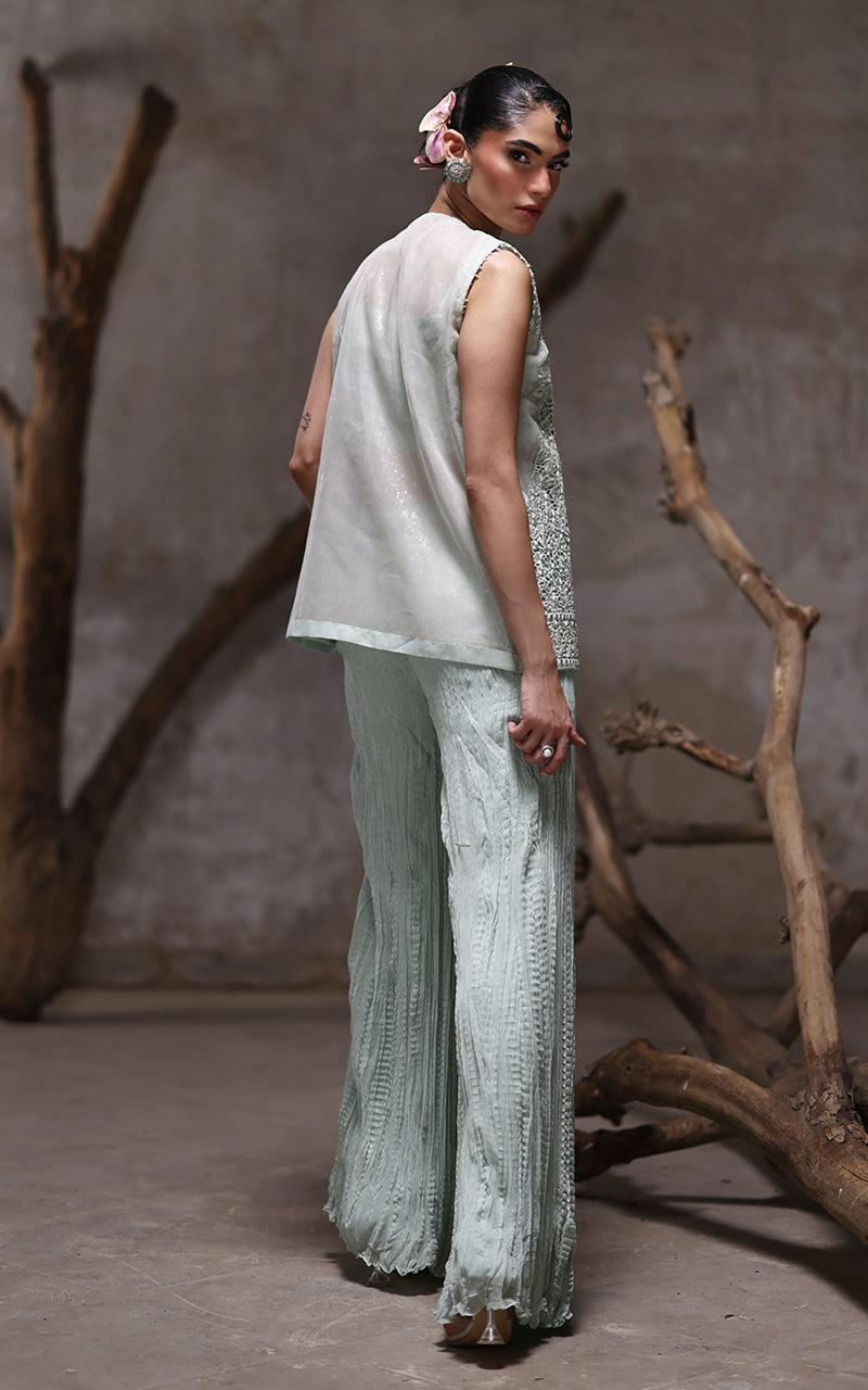 Threads and Motifs | Formal Dresses 25 | Organza Embroidered Jacket With Crushed Trouser - Official Threads and Motifs stockist in UK - Sakeena London