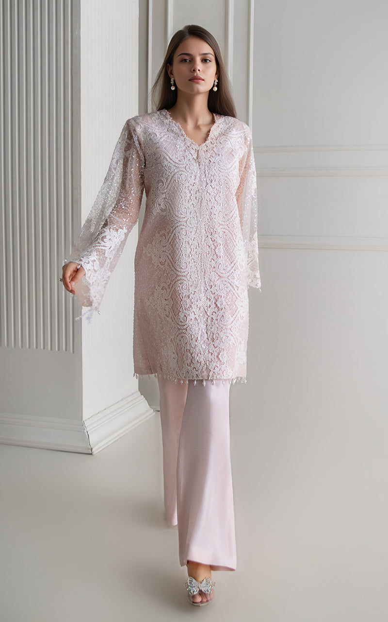 Threads and Motifs | Formal Dresses 25 | Net Embroidered shirt - Official Threads and Motifs stockist in UK - Sakeena London