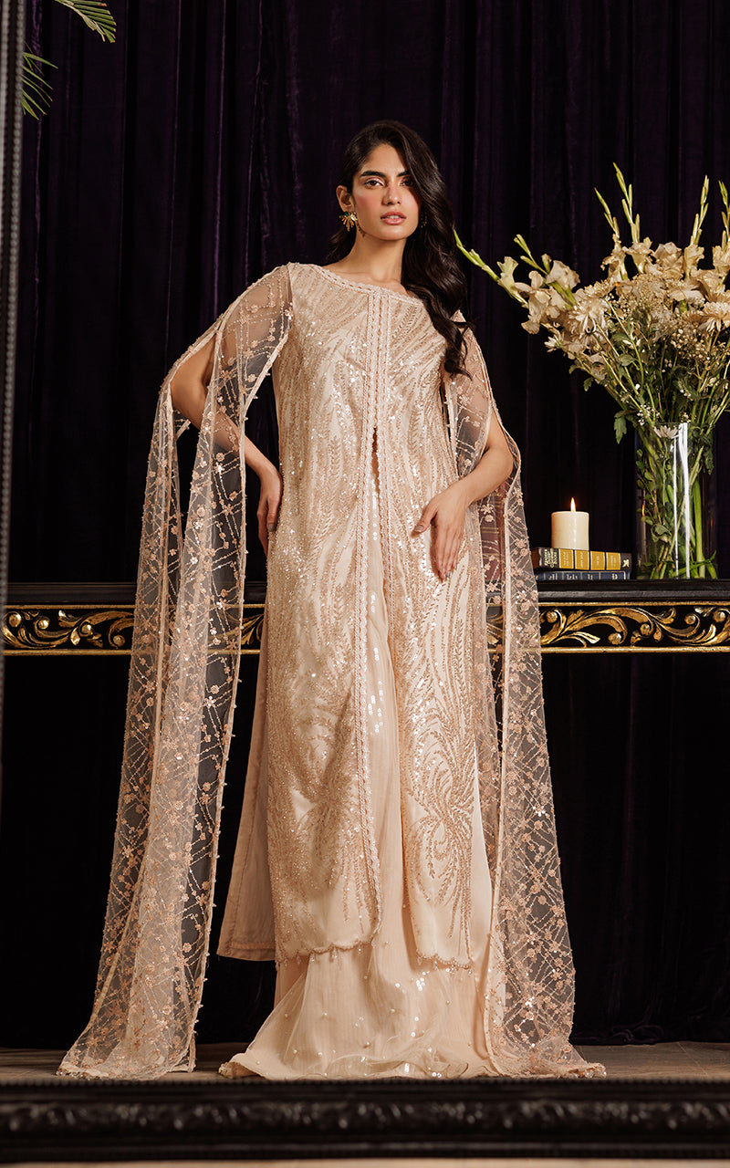 Threads and Motifs | Formal Dresses 25 | Net Embroidered Dress With Skirt - Official Threads and Motifs stockist in UK - Sakeena London