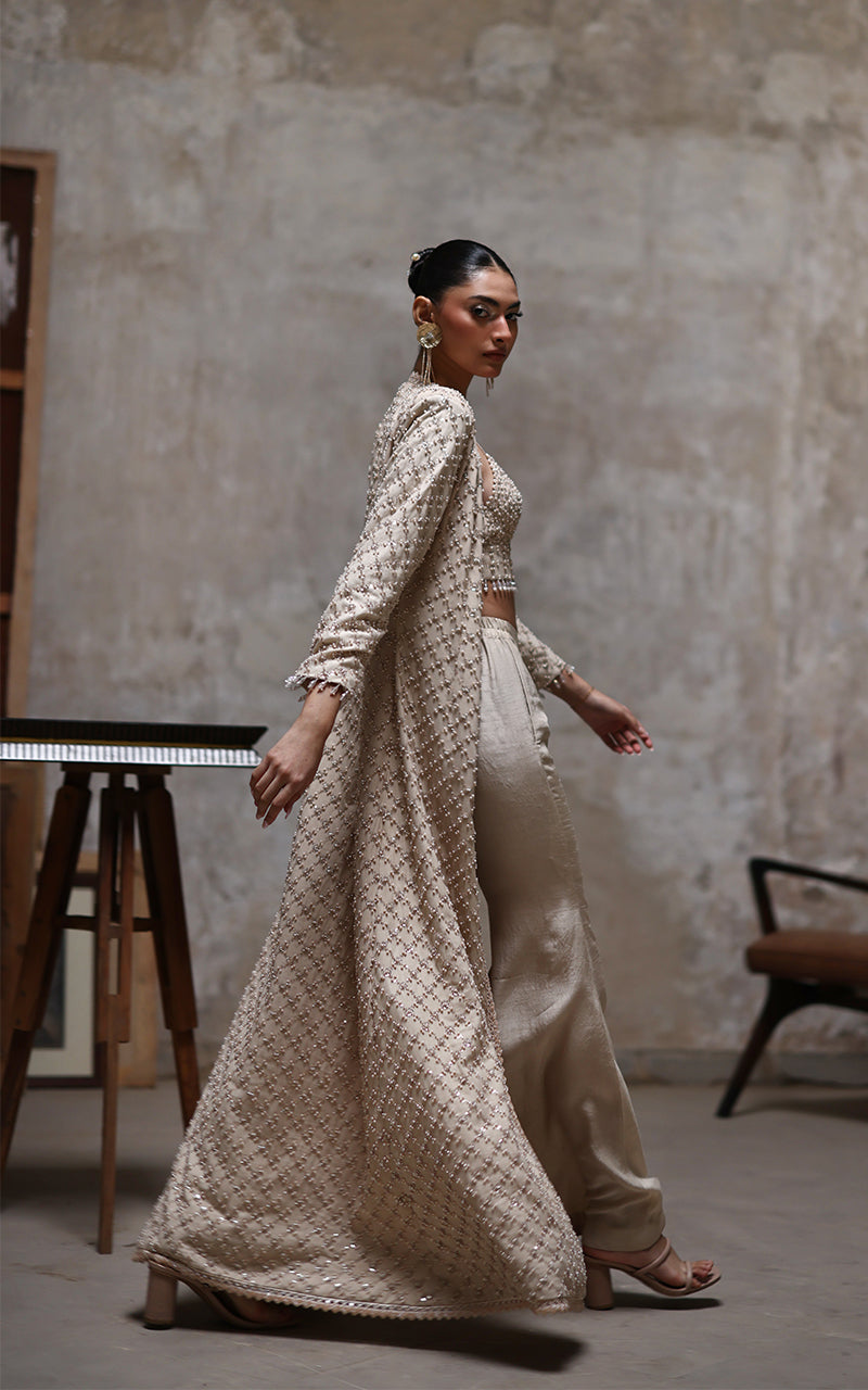 Threads and Motifs | Formal Dresses 25 | Net Embroidered Jacket With Embroidered Blouse And Trouser - Official Threads and Motifs stockist in UK - Sakeena London