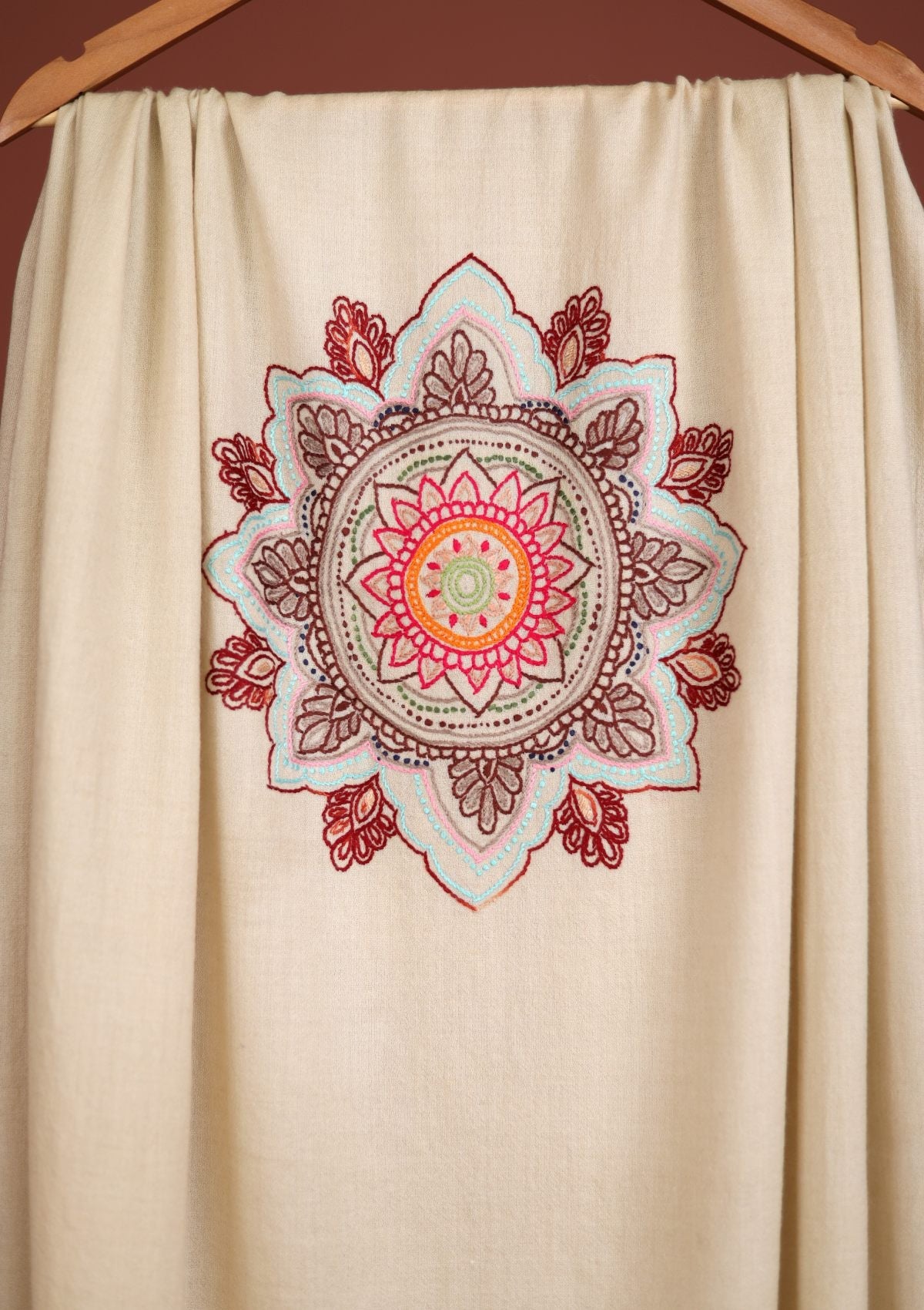 Wool Needle Work Shawl D - 40 - Fawn