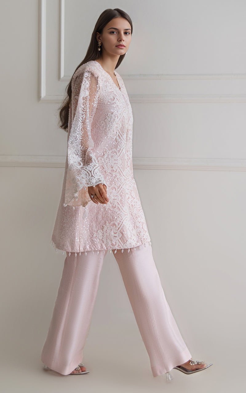 Threads and Motifs | Formal Dresses 25 | Net Embroidered shirt - Official Threads and Motifs stockist in UK - Sakeena London