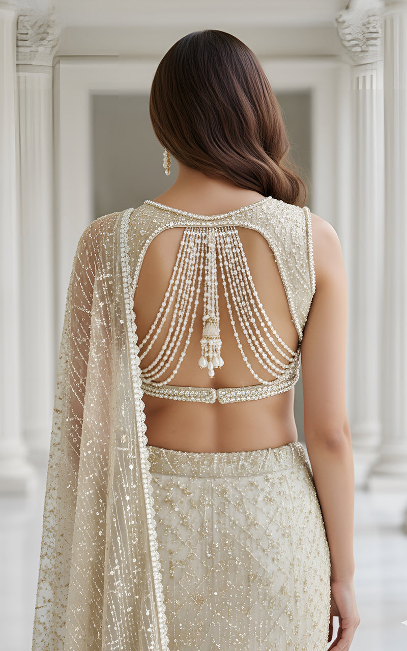 Threads and Motifs | Formal Dresses 25 | Embroidered Blouse With Skirt Saree - Official Threads and Motifs stockist in UK - Sakeena London