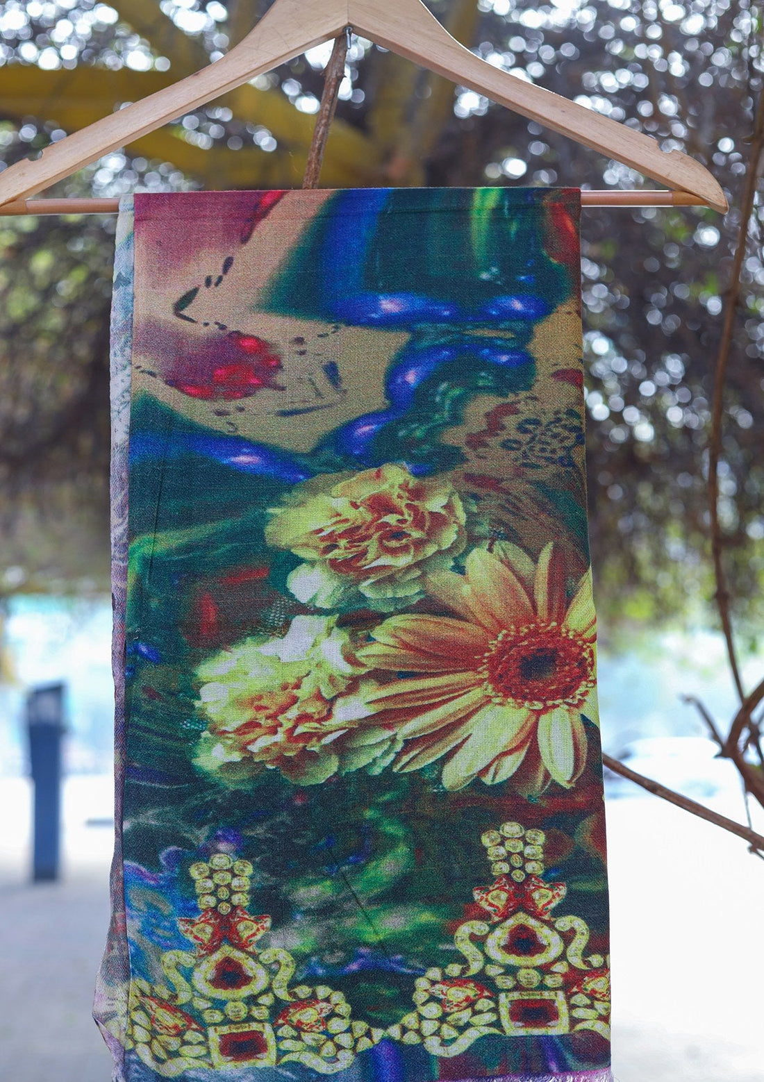 Digital Printed Wool Shawl D - 02B - Multi