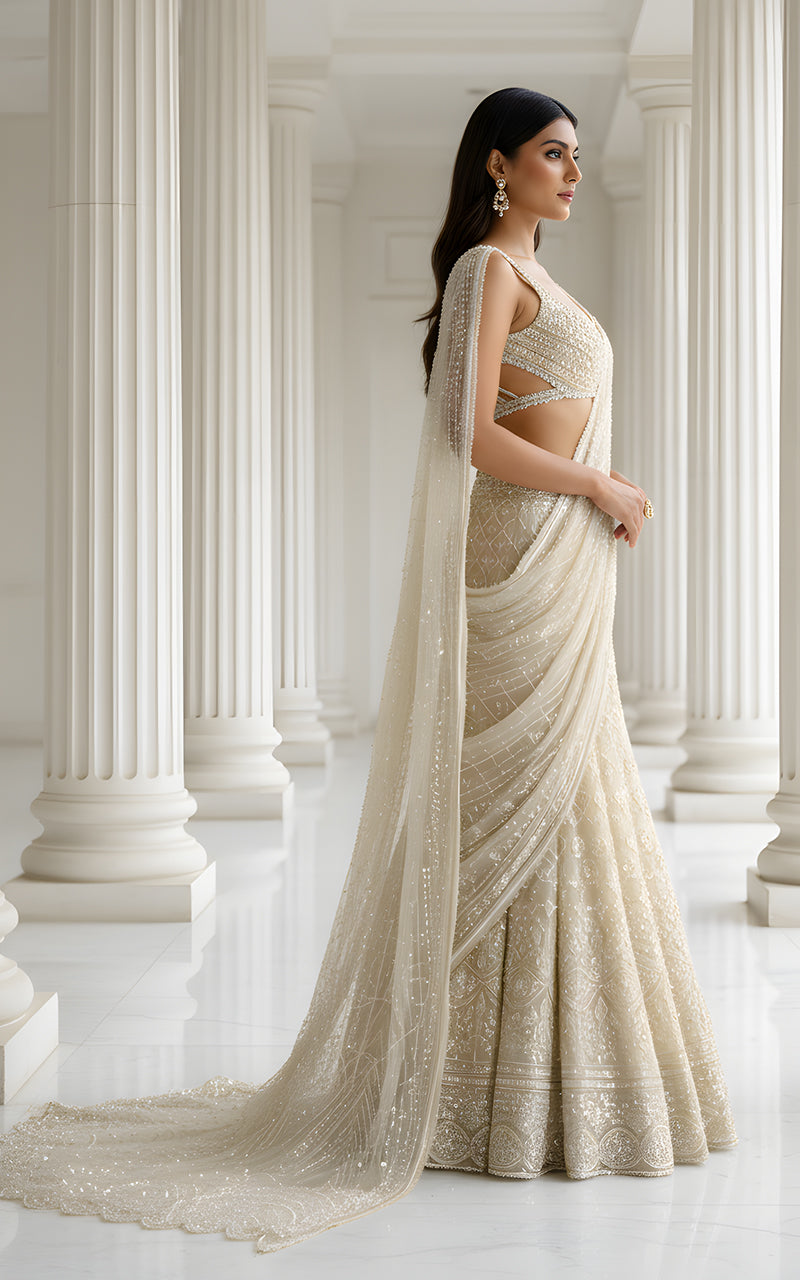 Threads and Motifs | Formal Dresses 25 | Embroidered Blouse With Skirt Saree - Official Threads and Motifs stockist in UK - Sakeena London