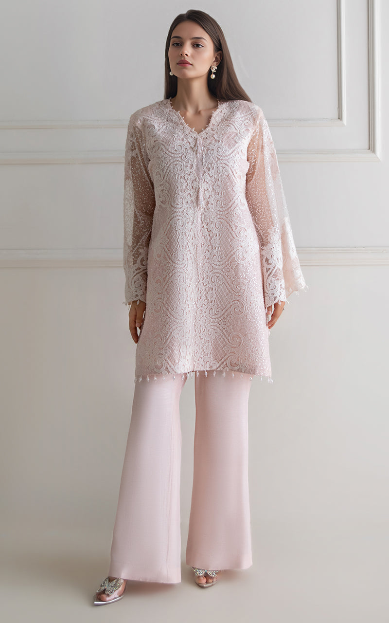 Threads and Motifs | Formal Dresses 25 | Net Embroidered shirt - Official Threads and Motifs stockist in UK - Sakeena London