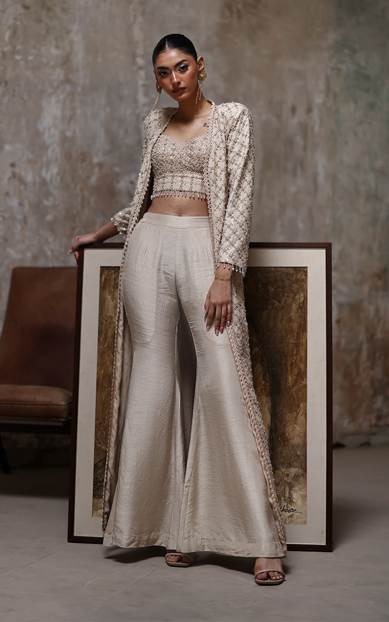 Threads and Motifs | Formal Dresses 25 | Net Embroidered Jacket With Embroidered Blouse And Trouser - Official Threads and Motifs stockist in UK - Sakeena London