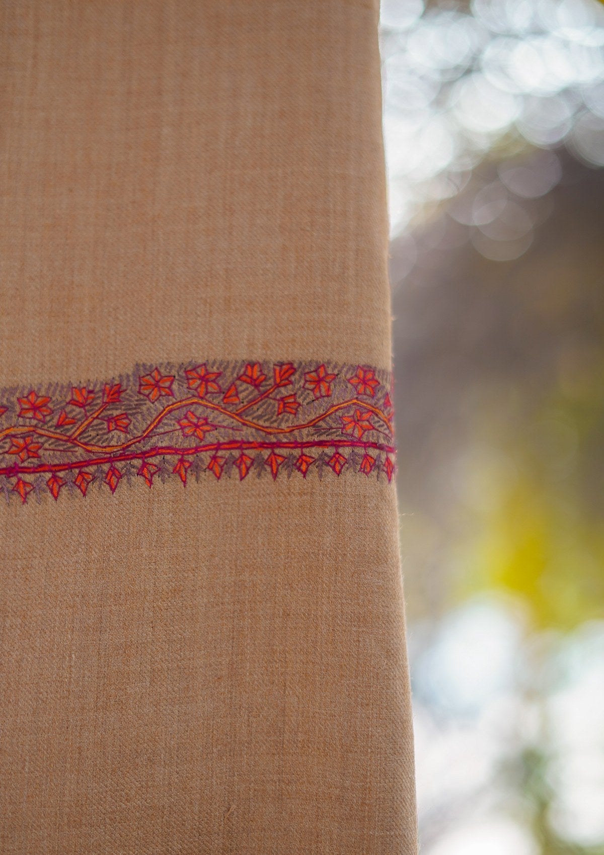 Wool Needle Work Shawl D - 37 - Brown
