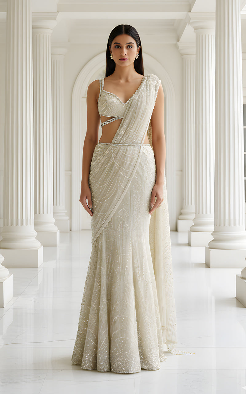 Threads and Motifs | Formal Dresses 25 | Embroidered Blouse With Skirt Saree - Official Threads and Motifs stockist in UK - Sakeena London