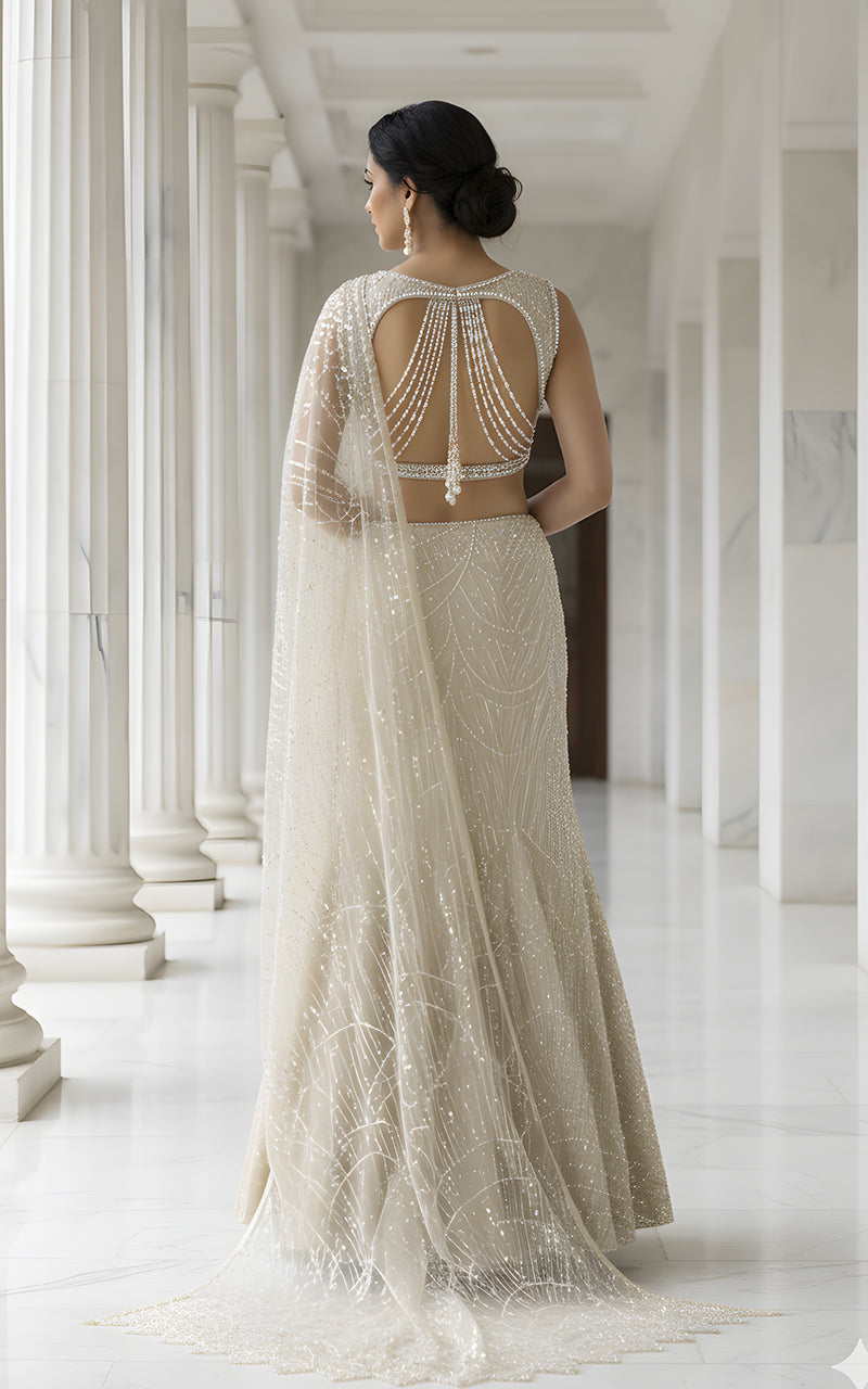 Threads and Motifs | Formal Dresses 25 | Embroidered Blouse With Skirt Saree - Official Threads and Motifs stockist in UK - Sakeena London