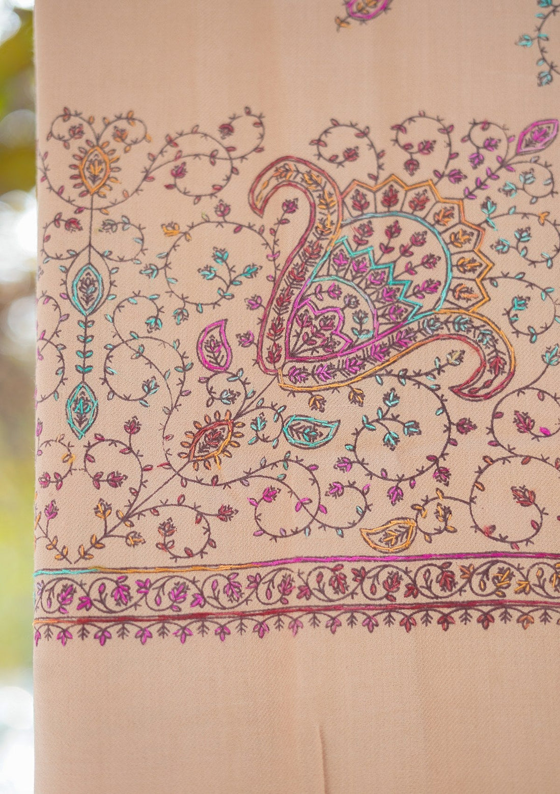 Wool Needle Work Shawl D - 32 - Beige