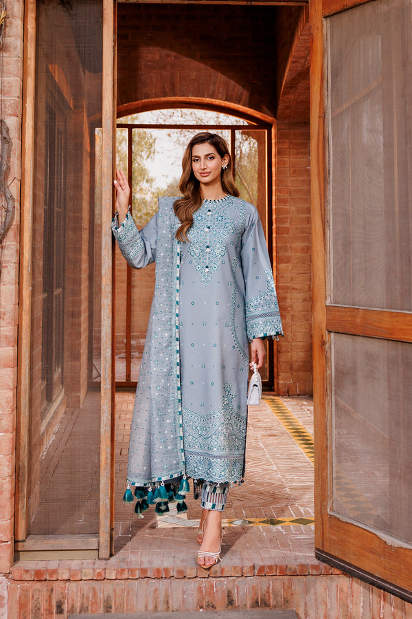 Farasha | Dastoor Embroidered Lawn SS24 | BERYL GREY - Official Farasha stockist in UK - Sakeena London