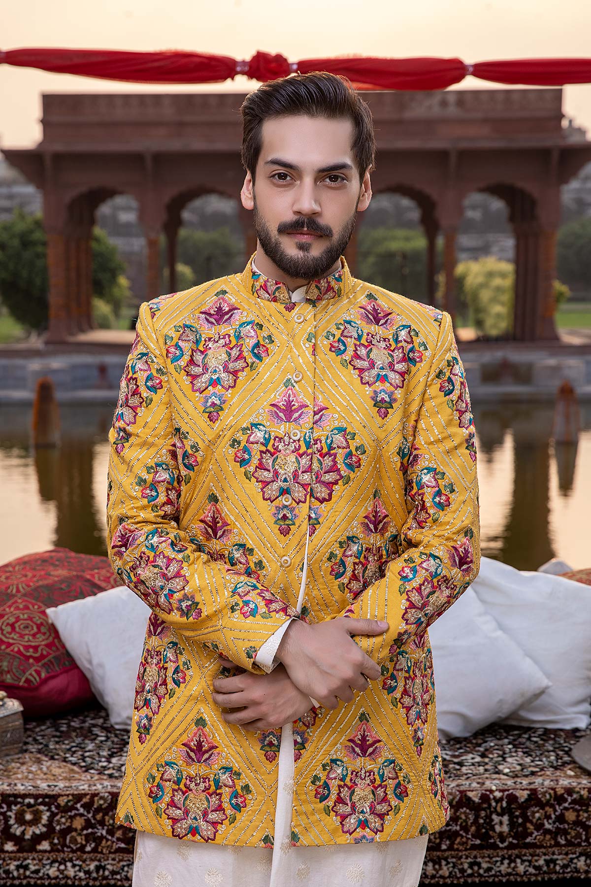 Pakistani Menswear | Mina Kashif | Sherwani D-16 - Official Sakeena London stockist in UK - Sakeena London