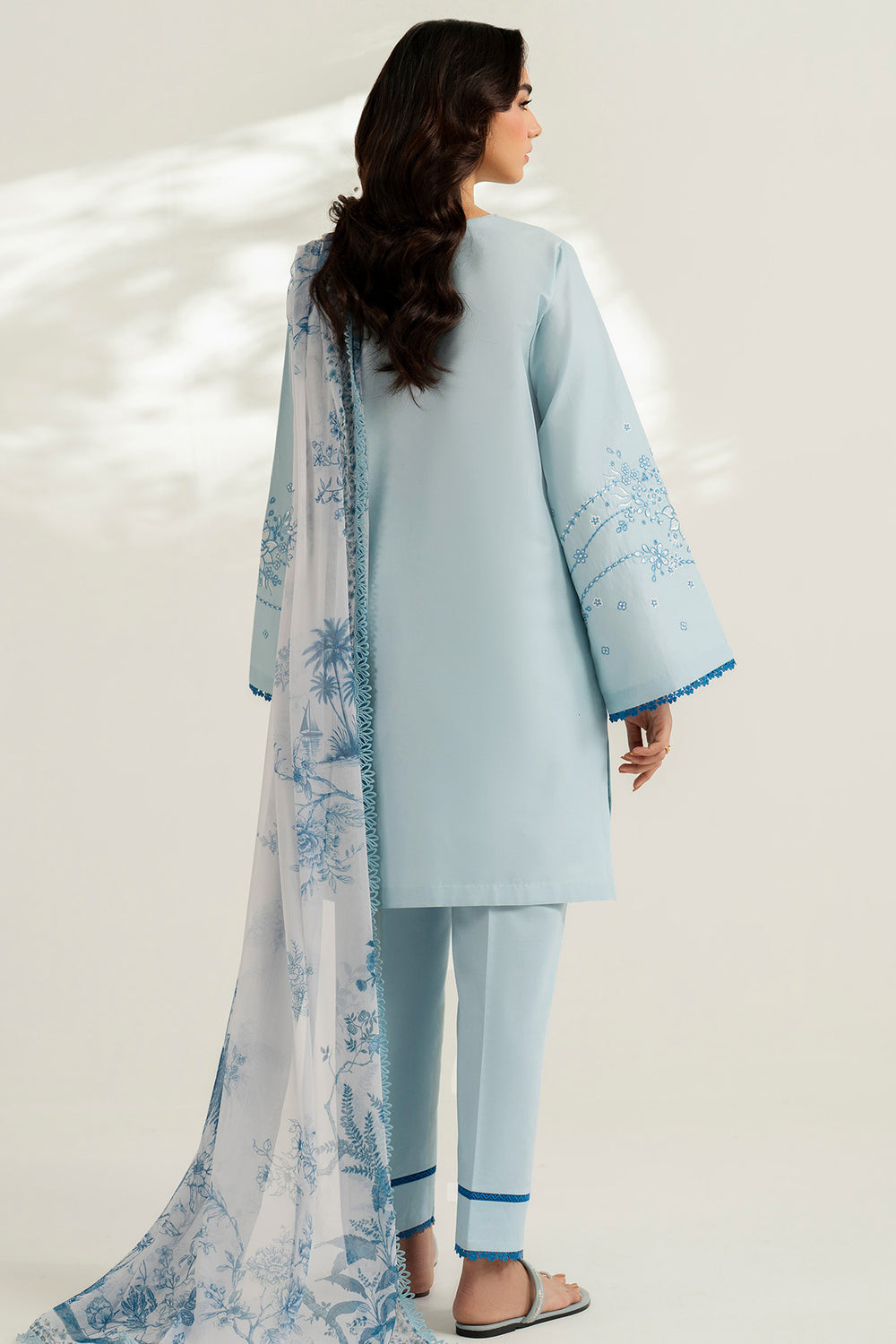 Farasha | Thread Lines Embroidered | Ash Mist - Official Farasha stockist in UK - Sakeena London