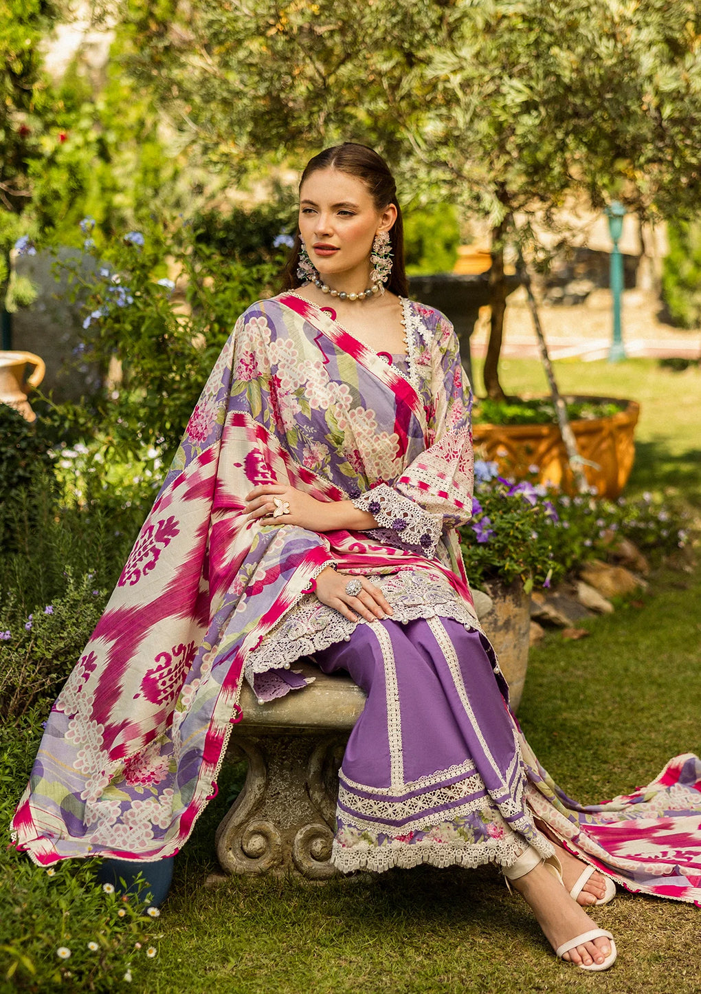 Elaf Premium | Print Chikankari 25 | ELK-02A PERIWINKLE - Official Elaf Premium stockist in UK - Sakeena London