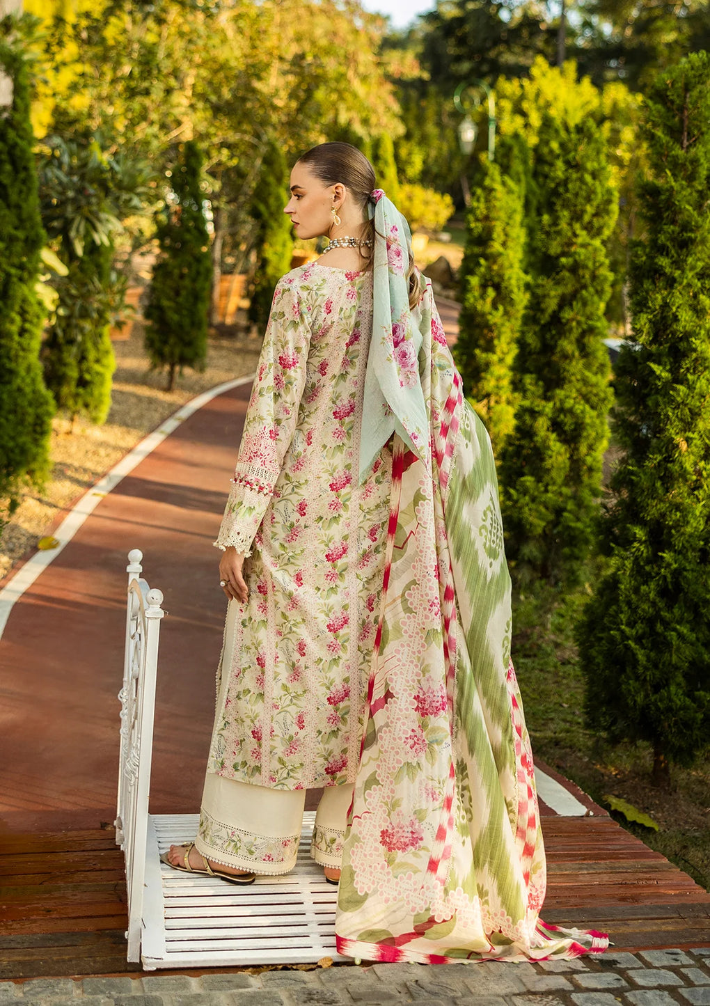 Elaf Premium | Print Chikankari 25 | ELK-02B SWEET GREENS - Official Elaf Premium stockist in UK - Sakeena London
