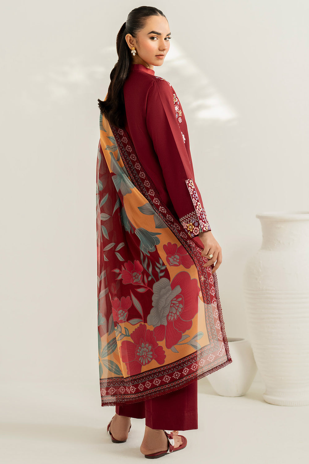 Farasha | Thread Lines Embroidered | Maroon Muse - Official Farasha stockist in UK - Sakeena London