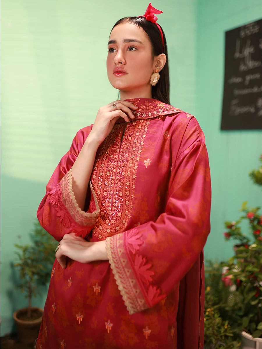 Salitex | Izel Lawn 24 | SCARLET - LUXURY LAWN EMBROIDERED SUIT - Official Salitex stockist in UK - Sakeena London