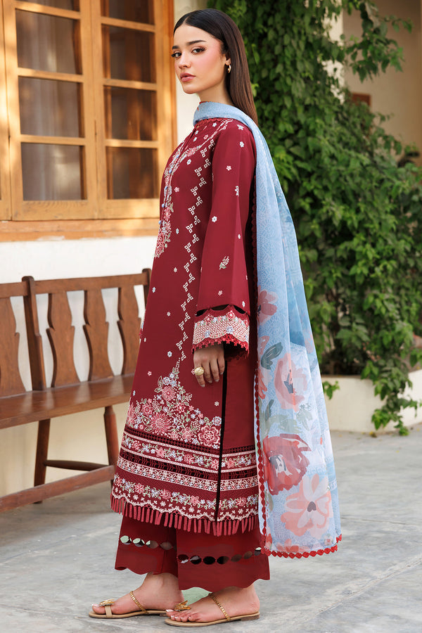 Farasha | Summer Weaves Embroidered Lawn | Crimson Glow - Official Farasha stockist in UK - Sakeena London