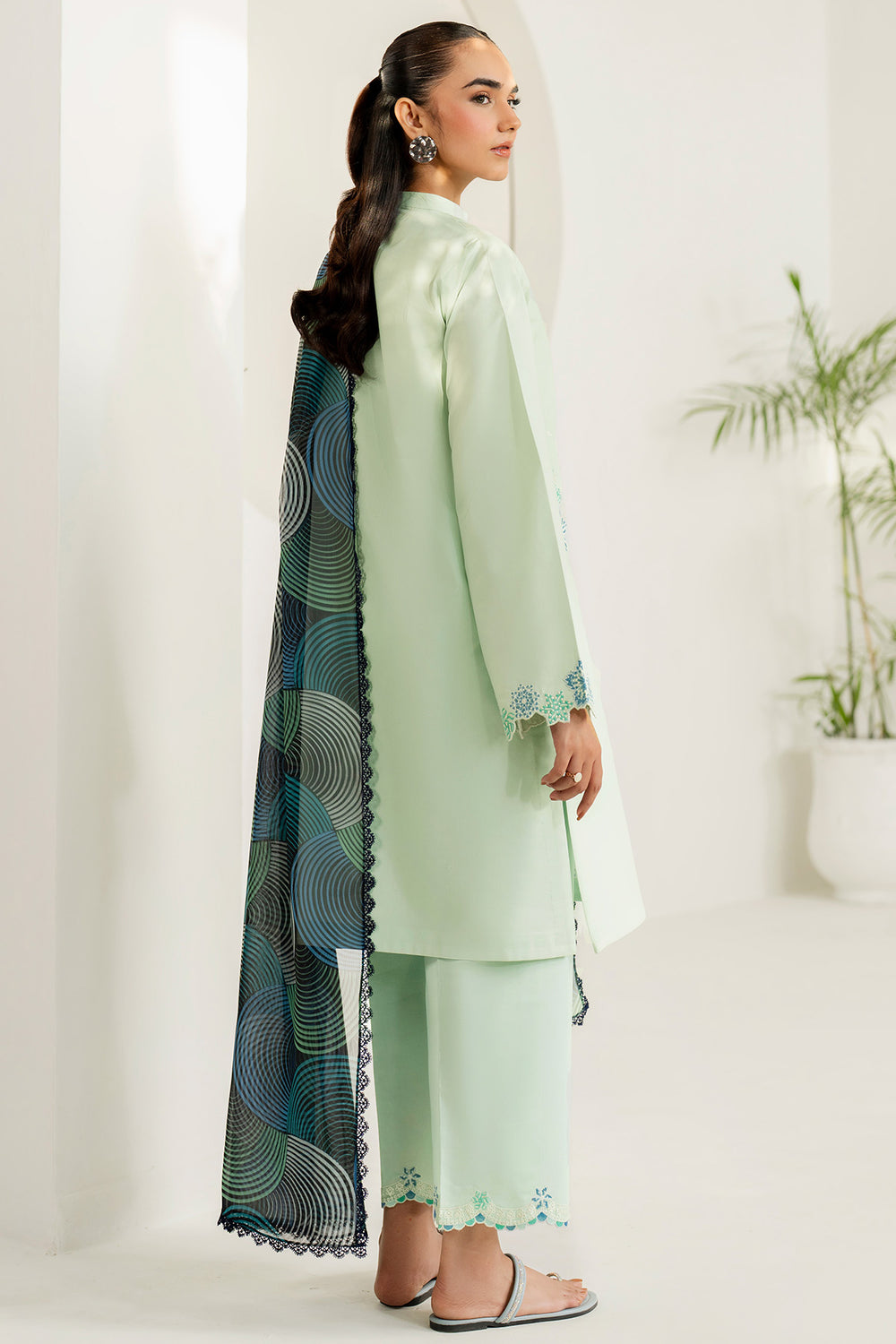 Farasha | Thread Lines Embroidered | Green Meadow - Official Farasha stockist in UK - Sakeena London
