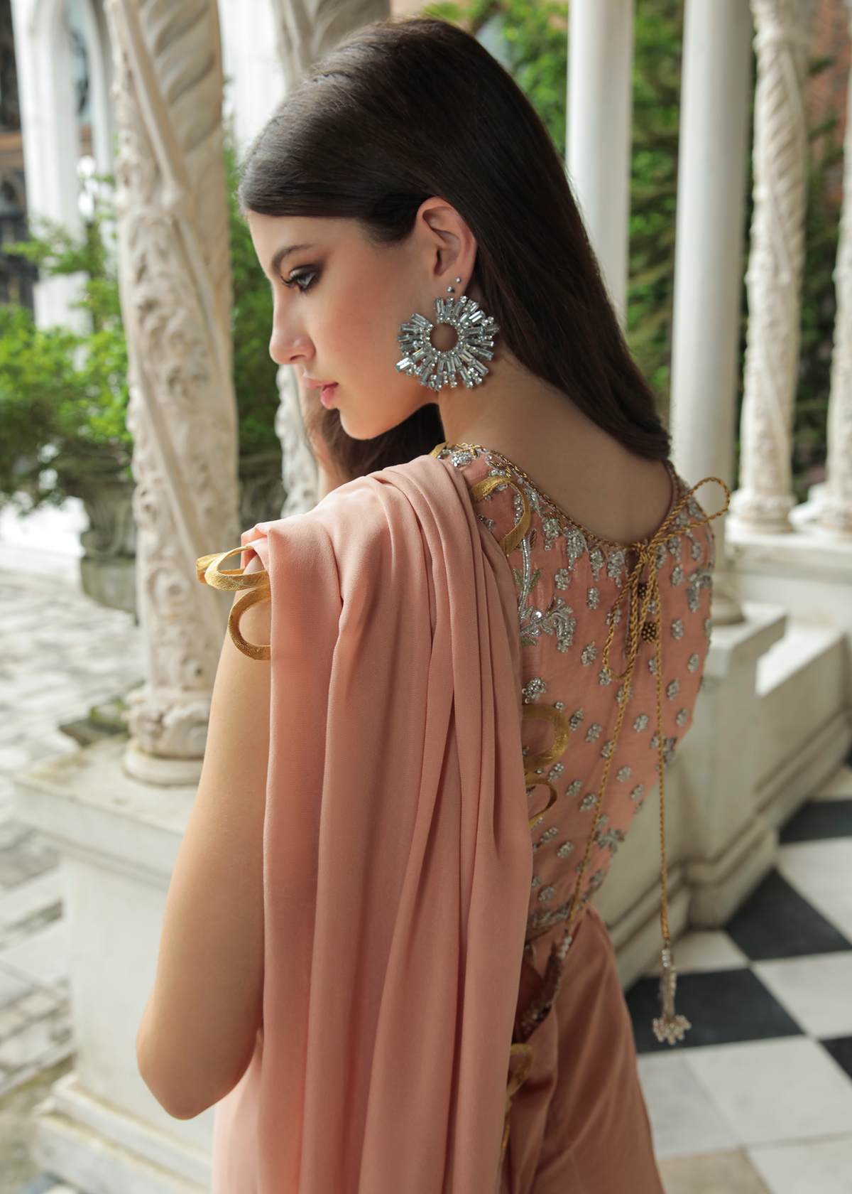 Purple Haze Pret Studio | Apsara Formals | Salmon Pink Saree Pants - Official Purple Haze stockist in UK - Sakeena London