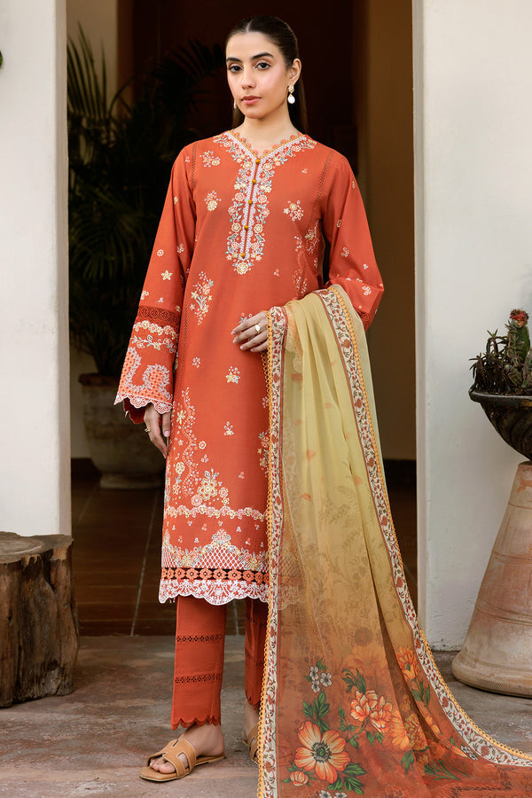Farasha | Summer Weaves Embroidered Lawn | Orange Petal - Official Farasha stockist in UK - Sakeena London