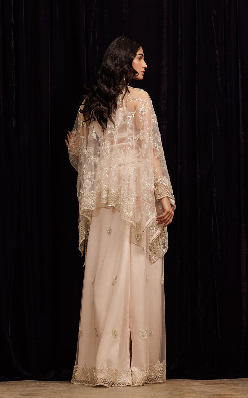 Threads and Motifs | Formal Dresses 25 | Net Embroidered Cape With Tube And Skirt - Official Threads and Motifs stockist in UK - Sakeena London