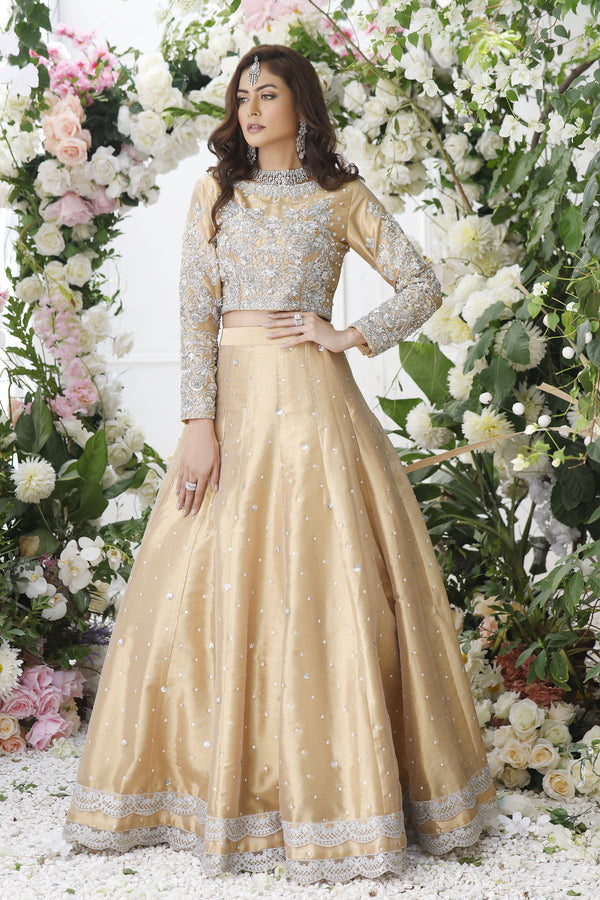 Wahajmkhan | Eden wedding Formals | ANTIQUE GOLD LENGA & CHOLI - Official Wahaj M.Khan stockist in UK - Sakeena London