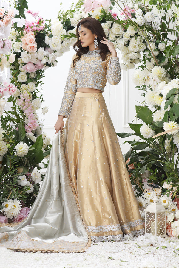 Wahajmkhan | Eden wedding Formals | ANTIQUE GOLD LENGA & CHOLI - Official Wahaj M.Khan stockist in UK - Sakeena London