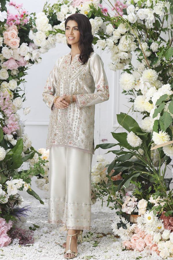 Wahajmkhan | Eden wedding Formals | SILVER SHORT JACKET - Official Wahaj M.Khan stockist in UK - Sakeena London