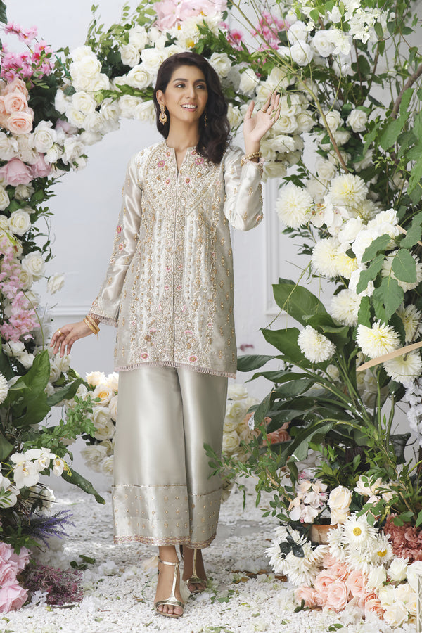 Wahajmkhan | Eden wedding Formals | SILVER SHORT JACKET - Official Wahaj M.Khan stockist in UK - Sakeena London