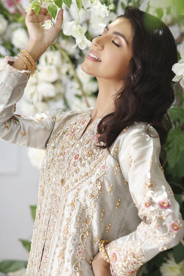 Wahajmkhan | Eden wedding Formals | SILVER SHORT JACKET - Official Wahaj M.Khan stockist in UK - Sakeena London