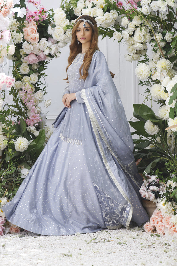 Wahajmkhan | Eden wedding Formals | PERIWINKLE PEPLUM & LENGA - Official Wahaj M.Khan stockist in UK - Sakeena London
