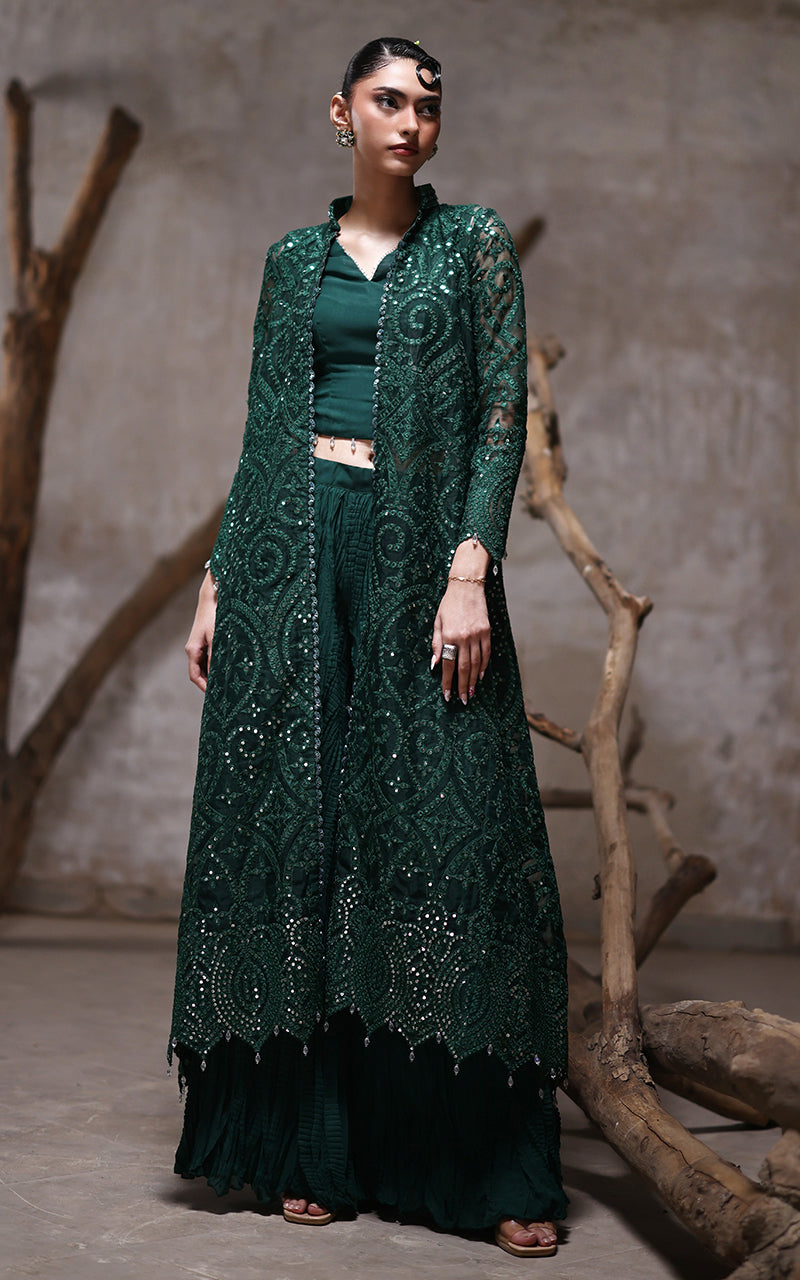 Threads and Motifs | Formal Dresses 25 | Organza Jacket With Crushed Trouser - Official Threads and Motifs stockist in UK - Sakeena London