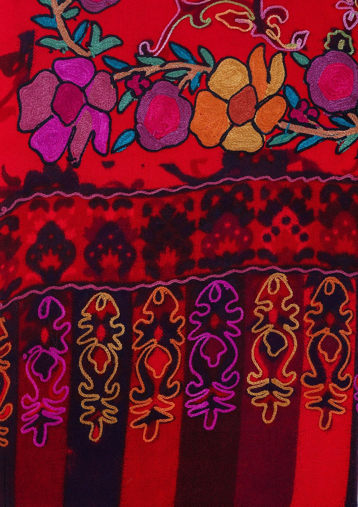Digital Printed Wool Shawl D - 03B - Red