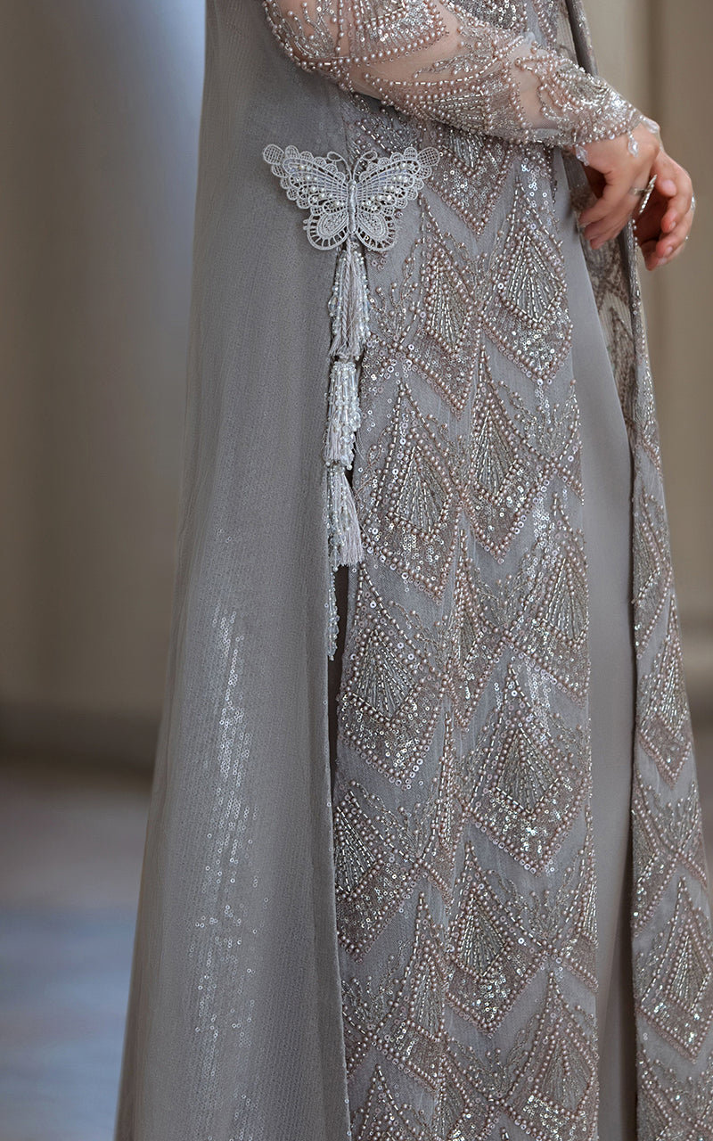 Threads and Motifs | Formal Dresses 25 | Net Embroidered Jacket with Skirt - Official Threads and Motifs stockist in UK - Sakeena London