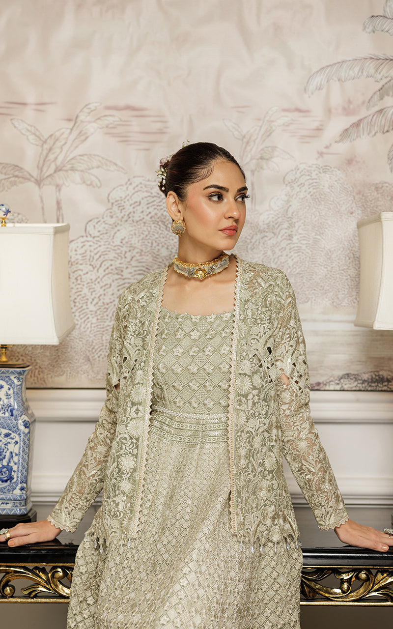 Threads and Motifs | Formal Dresses 25 | Organza Embroidered Maxi With Jacket - Official Threads and Motifs stockist in UK - Sakeena London