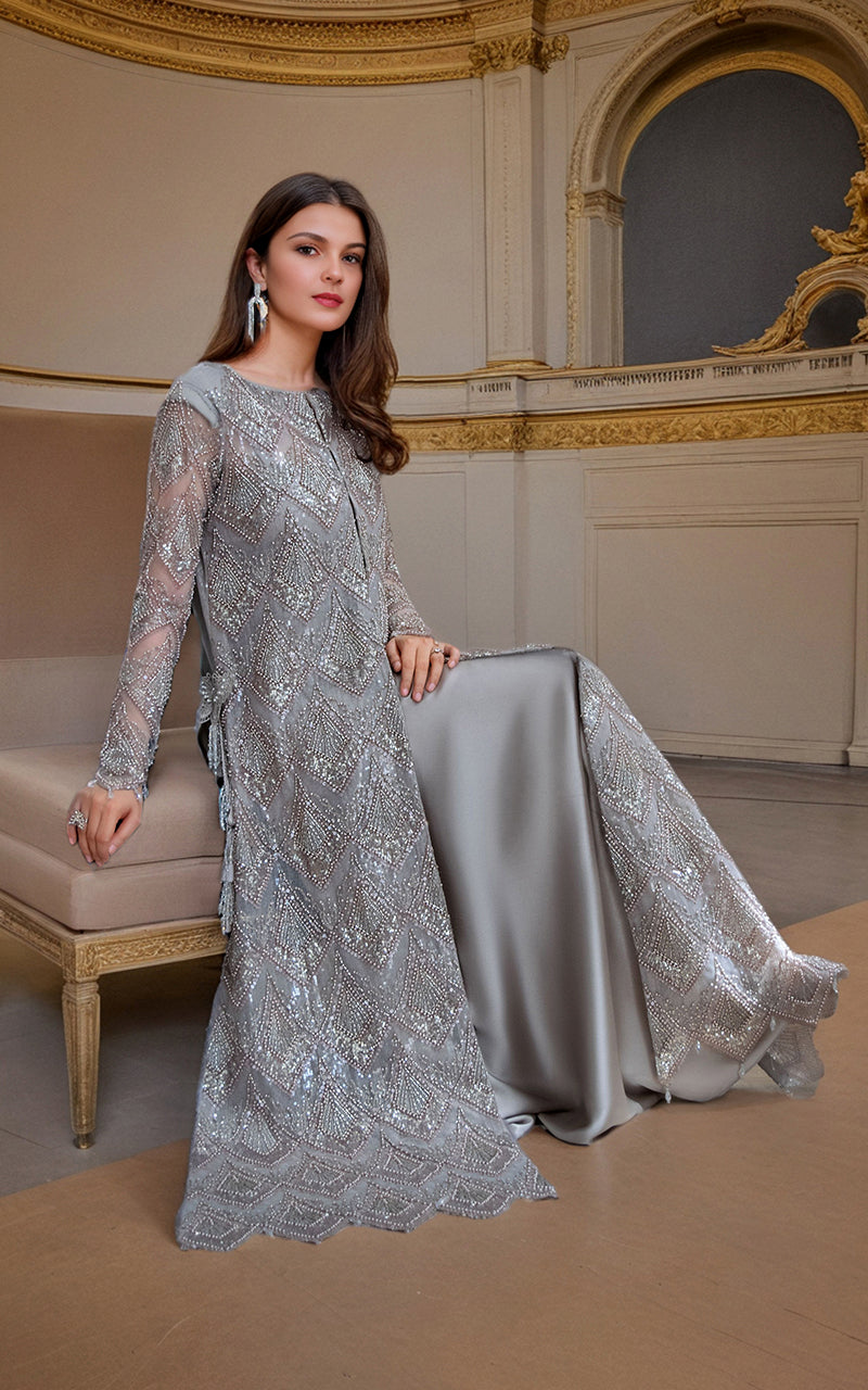 Threads and Motifs | Formal Dresses 25 | Net Embroidered Jacket with Skirt - Official Threads and Motifs stockist in UK - Sakeena London