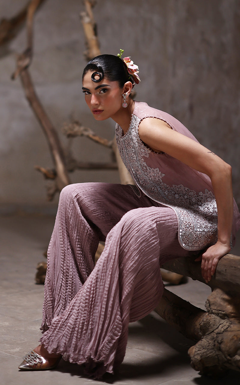 Threads and Motifs | Formal Dresses 25 | Organza Embroidered Jacket With Crushed Trouser - Official Threads and Motifs stockist in UK - Sakeena London