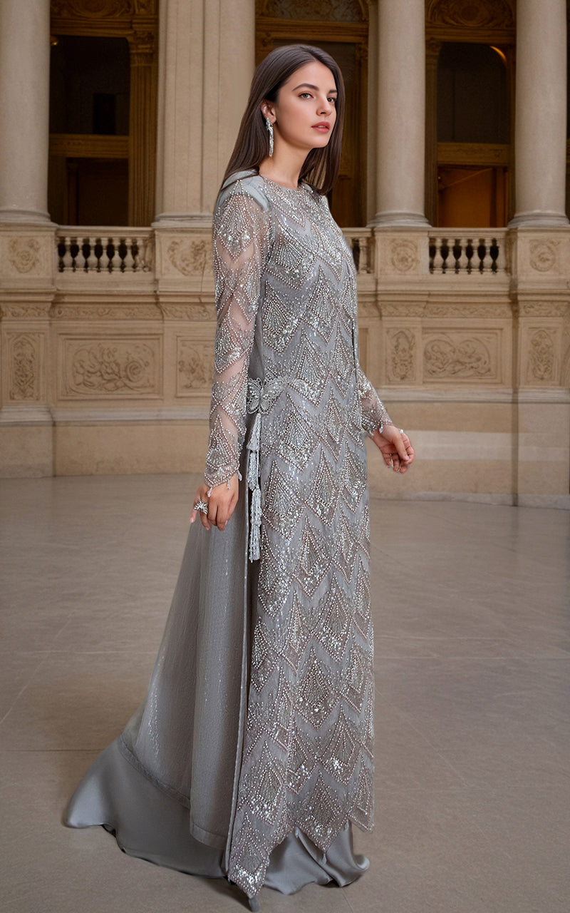 Threads and Motifs | Formal Dresses 25 | Net Embroidered Jacket with Skirt - Official Threads and Motifs stockist in UK - Sakeena London